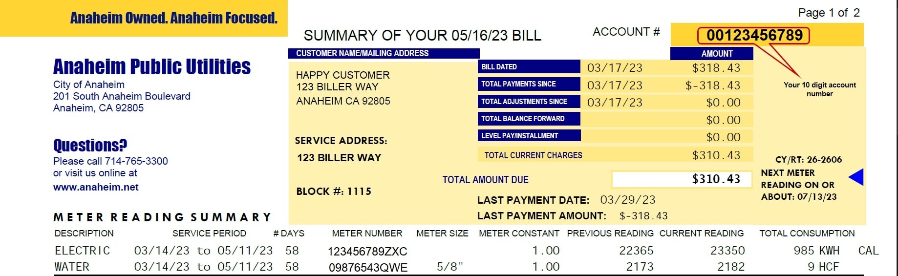 You can find your account number on your bill as shown.